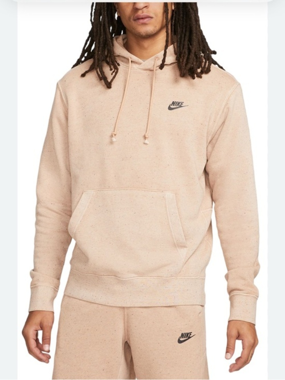 Nike 2 Piece Club Fleece Hoodie & Joggers Mens Small Beige Speckled Fleece Set
